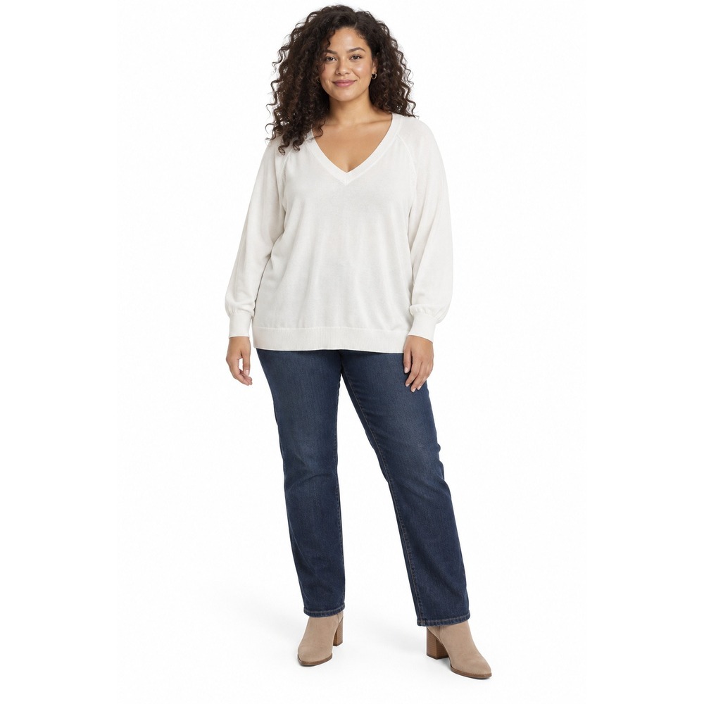 Lucky Brand V-Neck Sweater Cream White Cotton Blend XXL Casual, Classic, Minimal